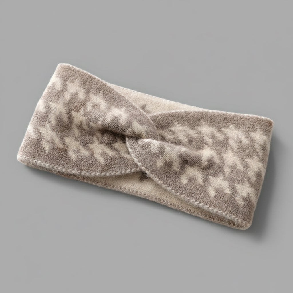 Cashmere Headband for Winter in Houndstooth