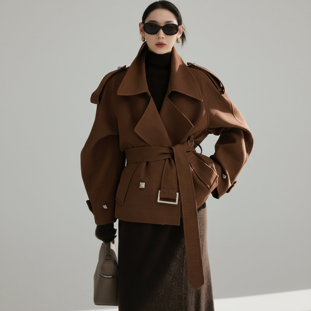 Crop Trench Coat Brown