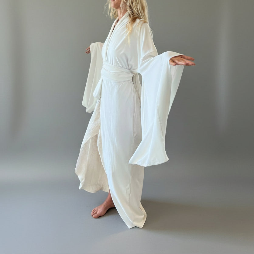 Air Nomad White Kimono – Handmade Ethical Cotton Blend by Glorka