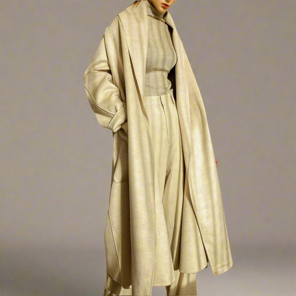 Water Ripple Coat — Shawl Collar, Oatmeal