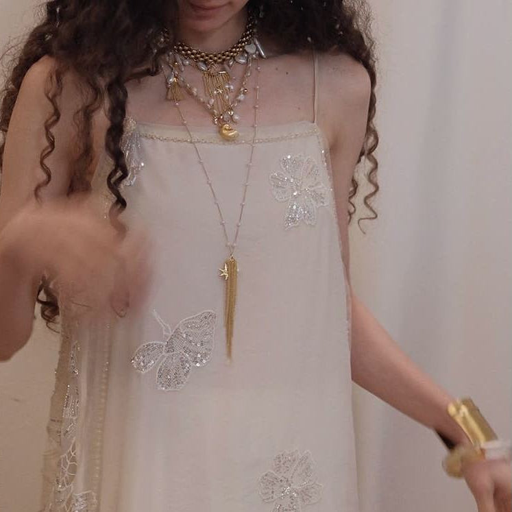 Pearl Petal Lace Slip Dress — Vanilla Cloud