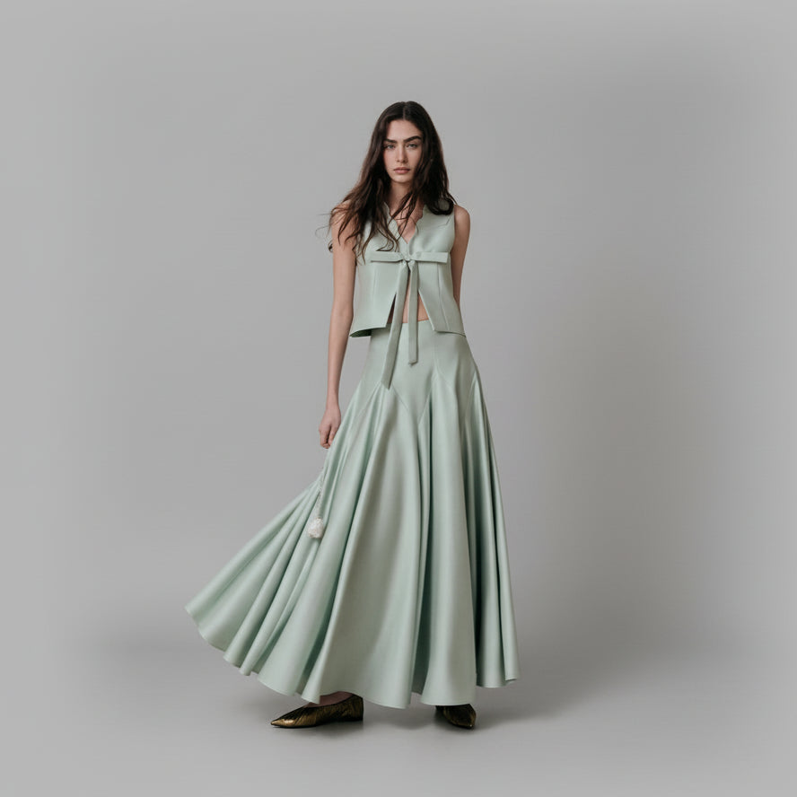 The Mint Green Papillon Top & Skirt Set