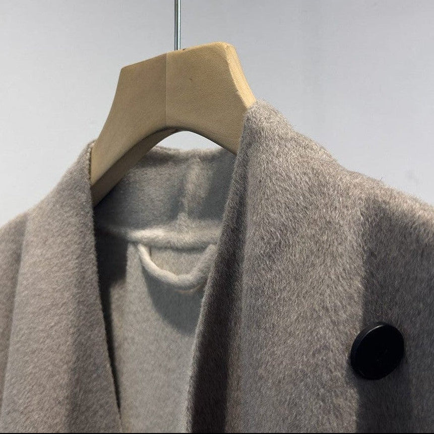 Silk-Wool Velvet Cloak - Double-Sided Drape, Sculptural Warmth