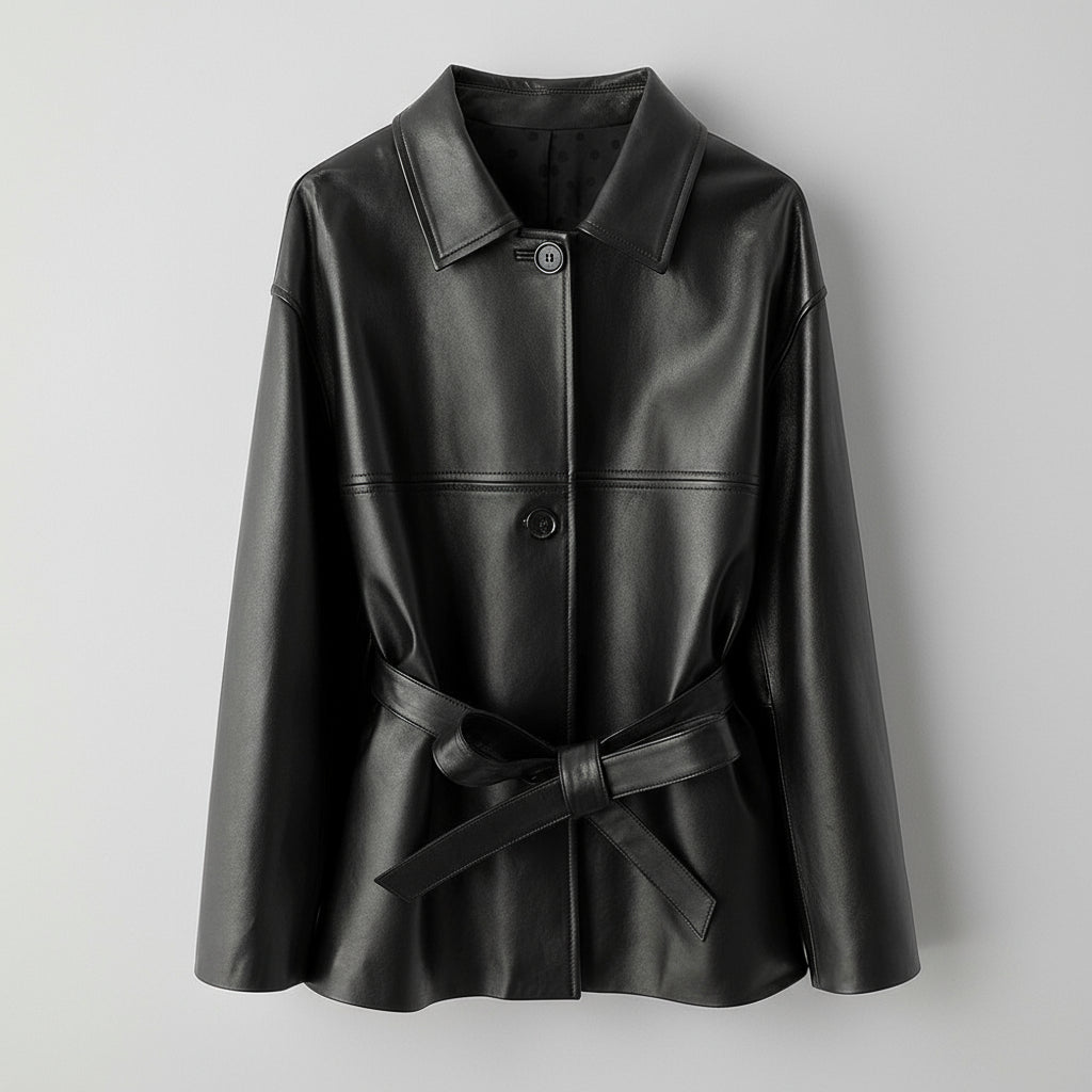 Short Sheepskin Leather Trench Coat