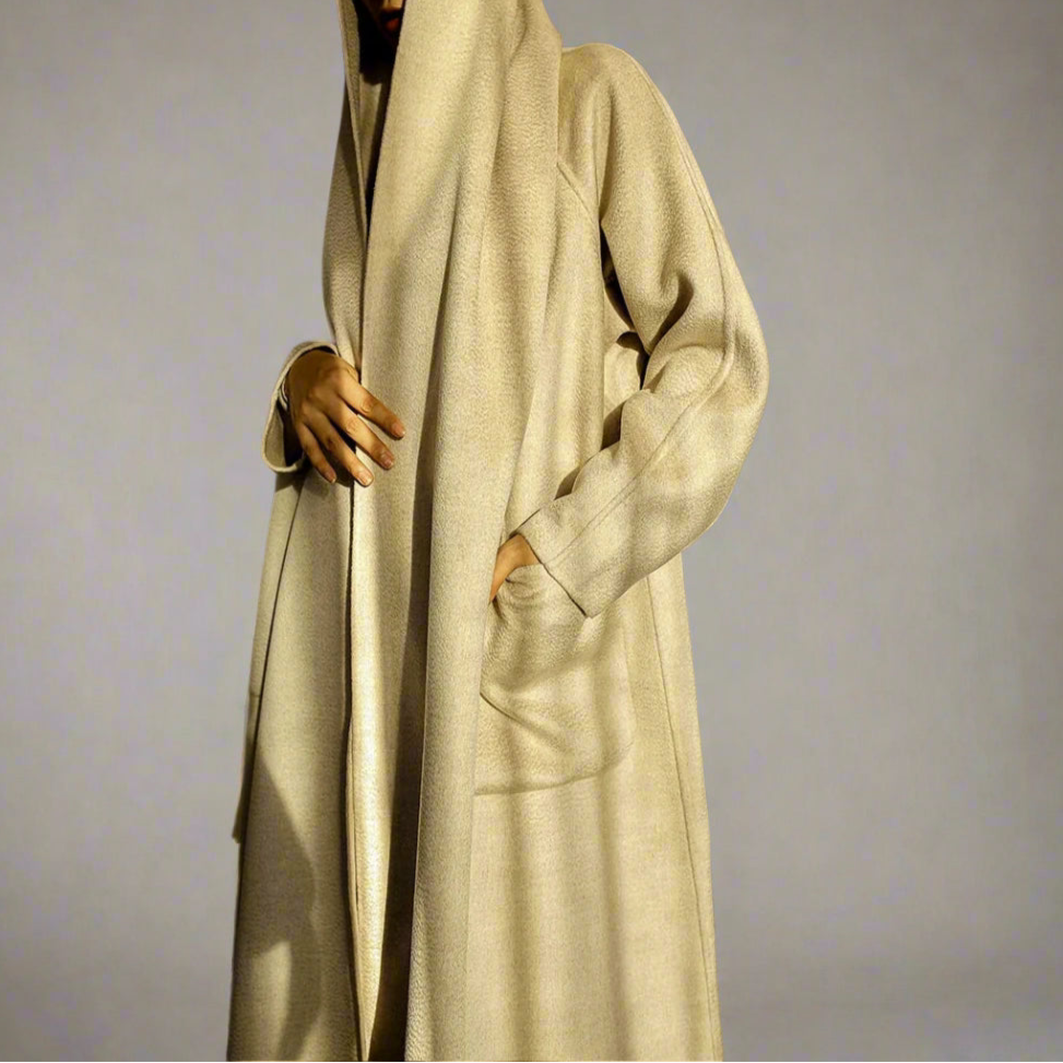 Water Ripple Coat — Shawl Collar, Oatmeal