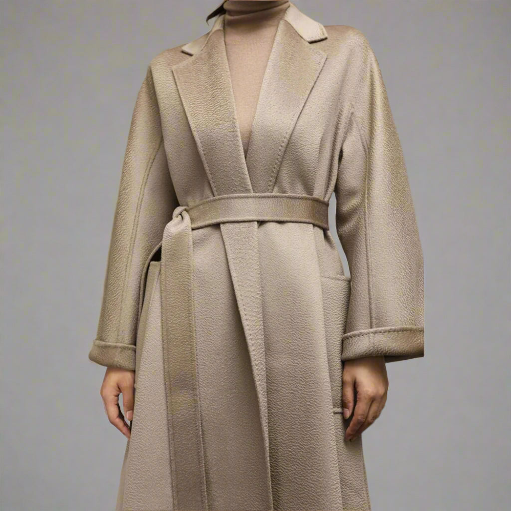 Water Ripple Cashmere Coat — Lapel Collar, Turtledove