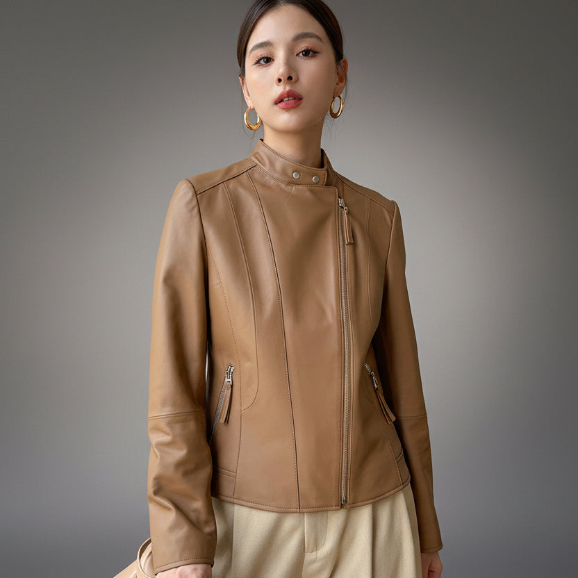 The Cafe Creme Sheepskin Leather Moto Jacket