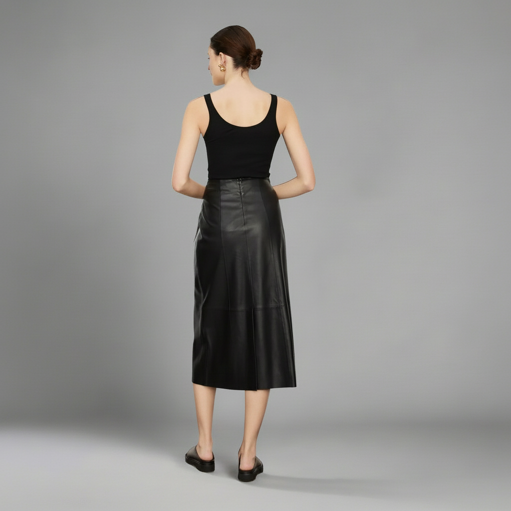 The Napa Leather Midi Skirt