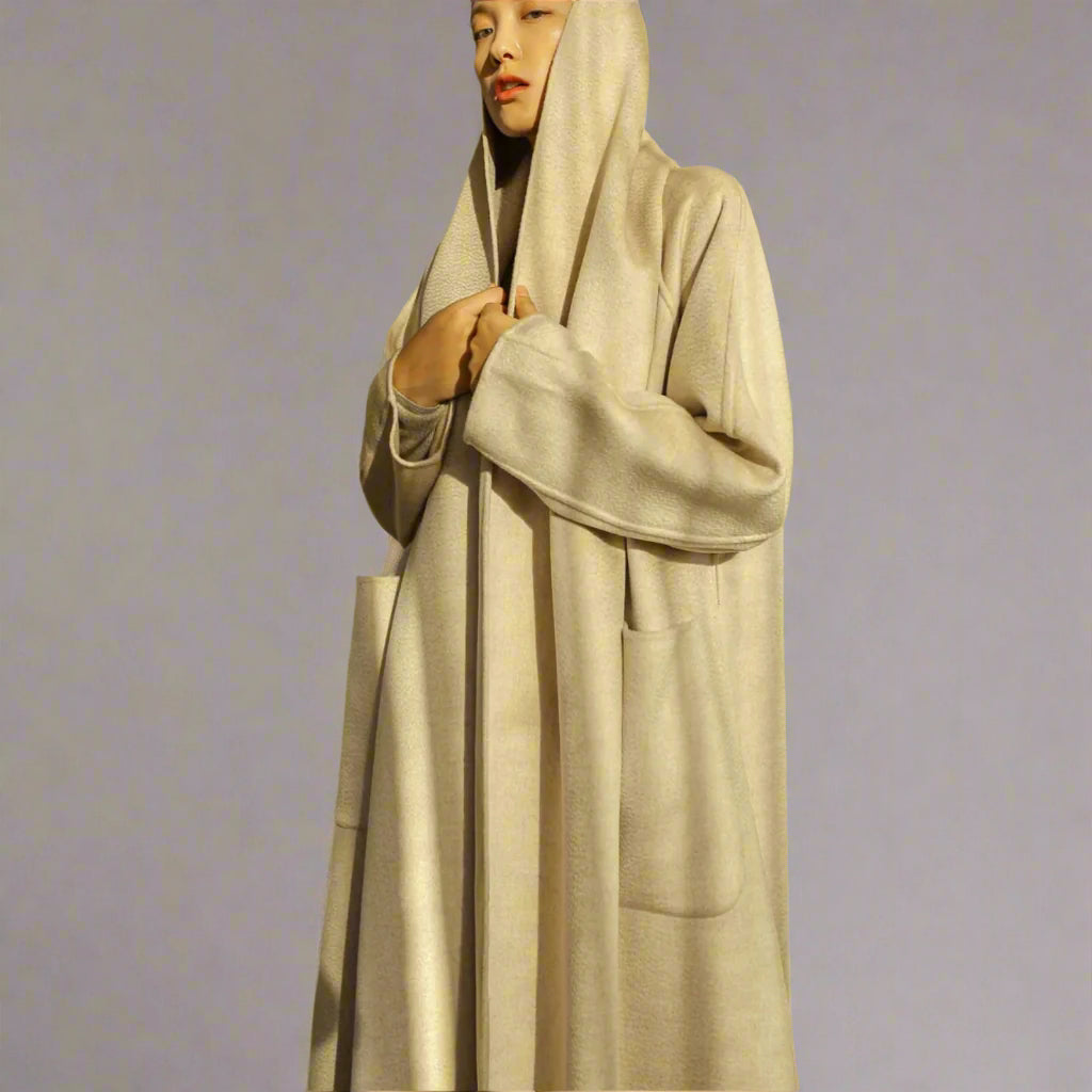 Water Ripple Coat — Shawl Collar, Oatmeal