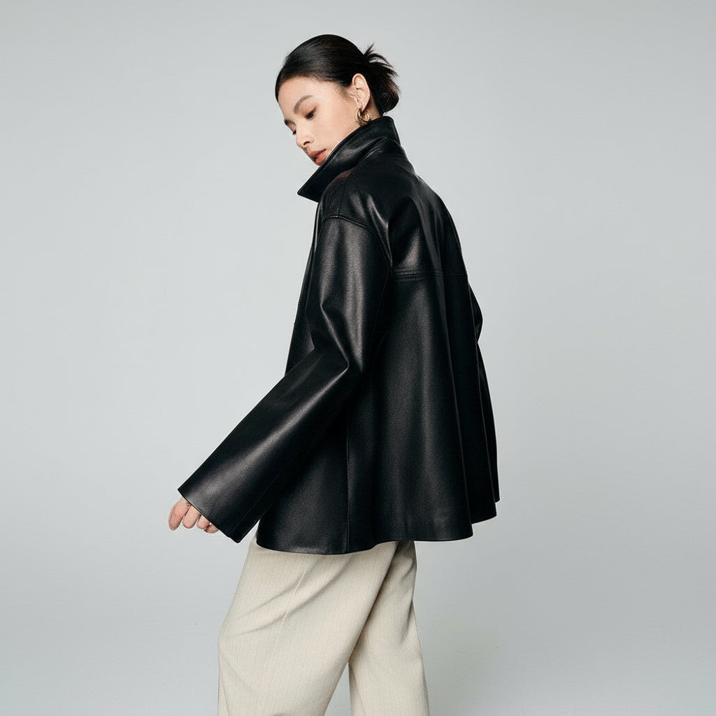 Short Sheepskin Leather Trench Coat