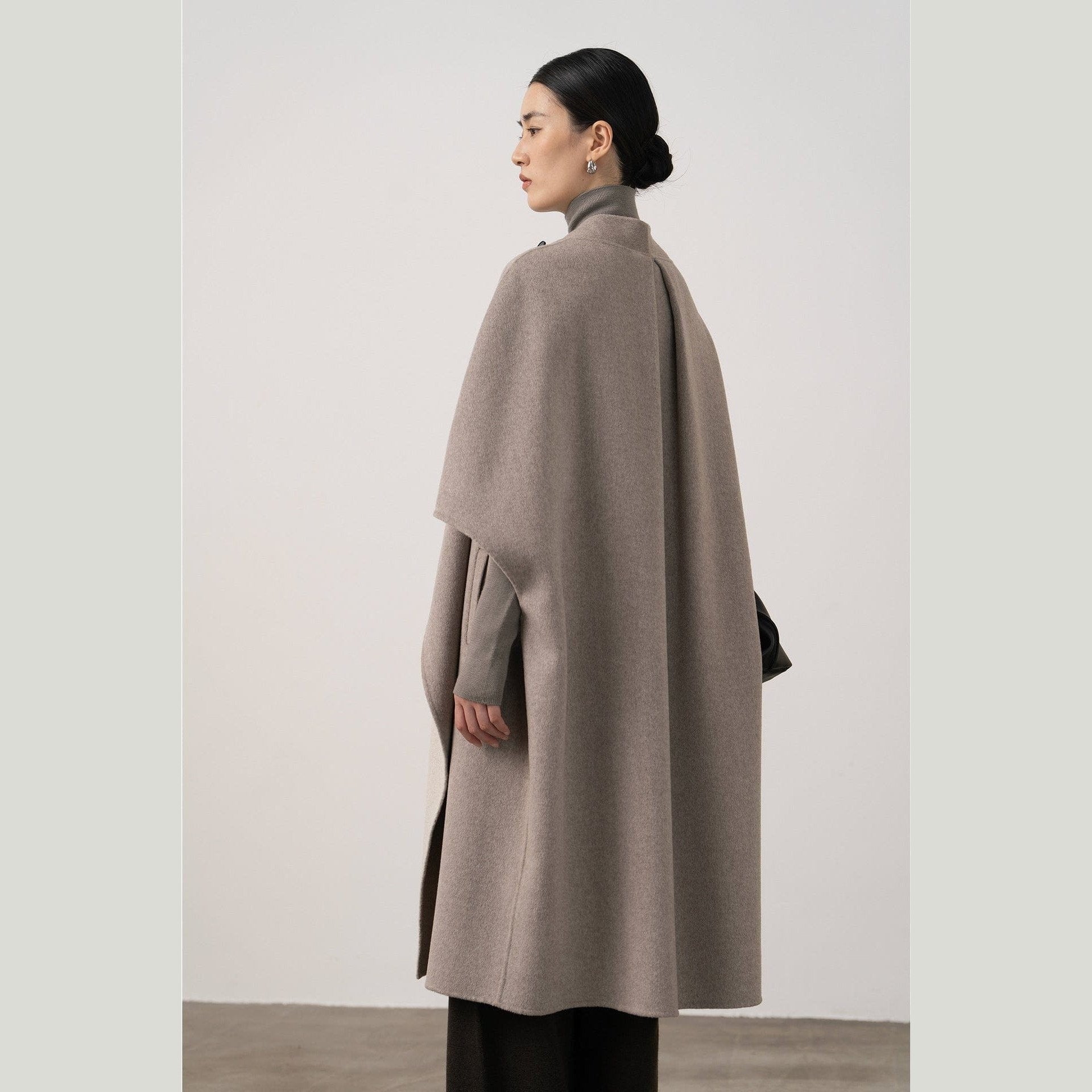 Silk-Wool Velvet Cloak - Double-Sided Drape, Sculptural Warmth
