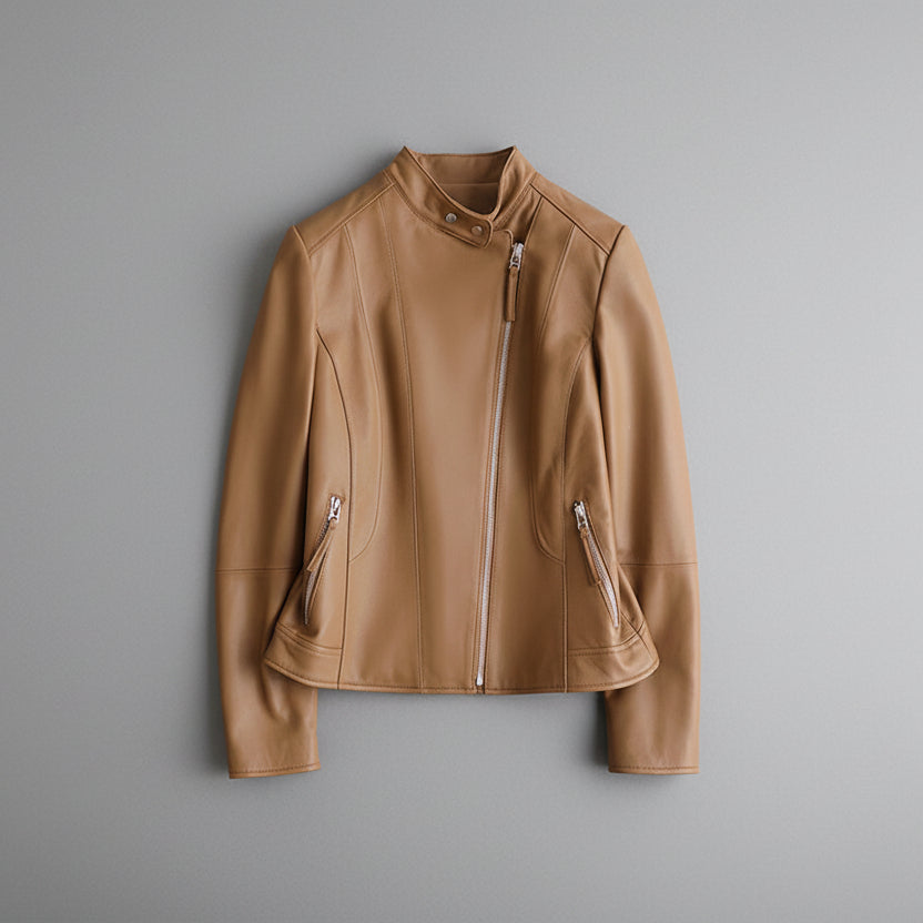 The Cafe Creme Sheepskin Leather Moto Jacket