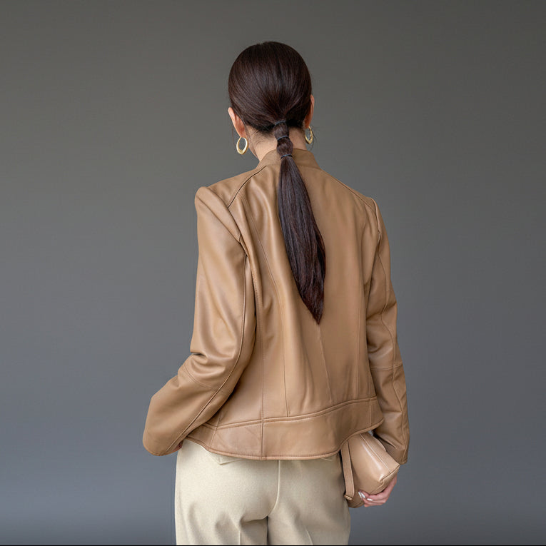 The Cafe Creme Sheepskin Leather Moto Jacket