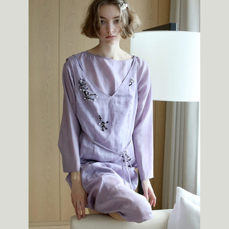 Hand Embroidered Lilac Ramie Dress