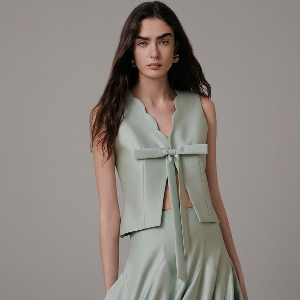 The Mint Green Papillon Top & Skirt Set