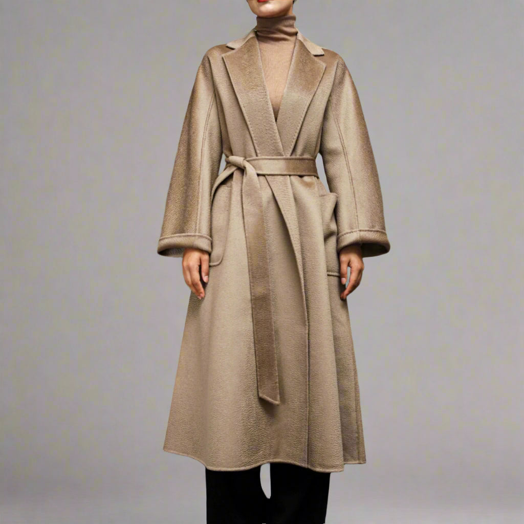 Water Ripple Cashmere Coat — Lapel Collar, Turtledove