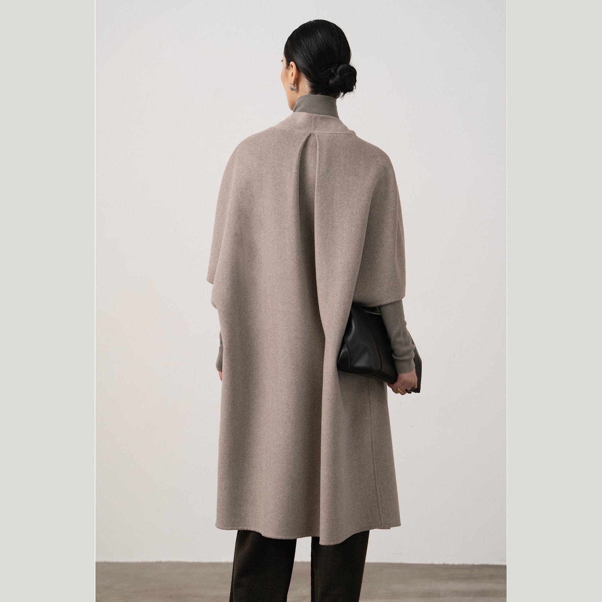 Silk-Wool Velvet Cloak - Double-Sided Drape, Sculptural Warmth