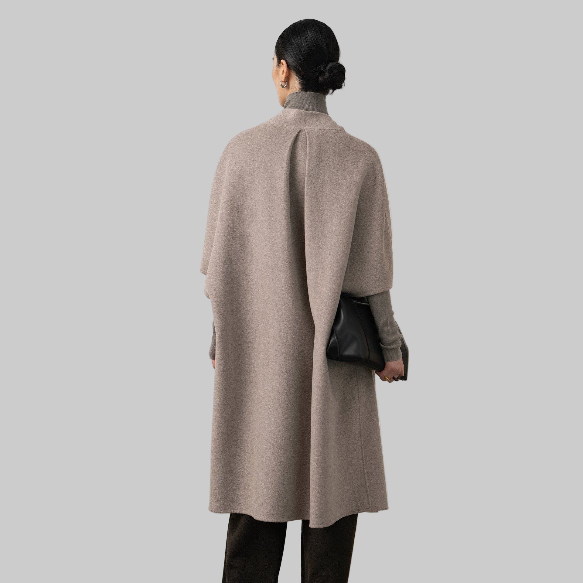 Silk-Wool Velvet Cloak - Double-Sided Drape, Sculptural Warmth