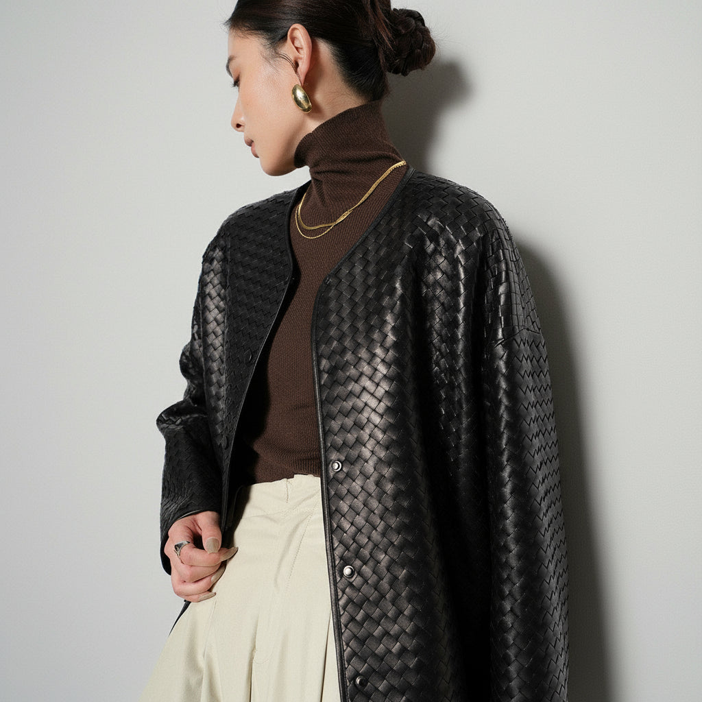 Woven Leather Jacket in Lambskin — Quiet Depth, Rare Craft