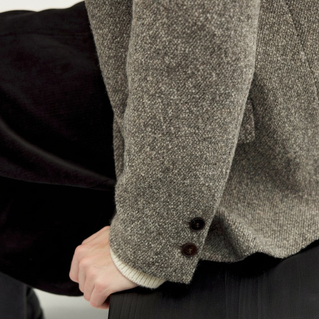 Imported Grey Wool Tweed Jacket - Relaxed Silhouette, Soft Tailoring