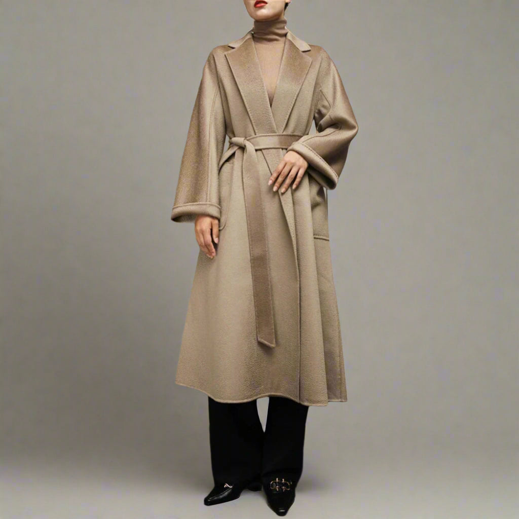 Water Ripple Cashmere Coat — Lapel Collar, Turtledove
