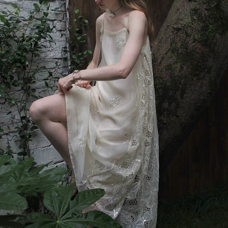 Pearl Petal Lace Slip Dress — Vanilla Cloud