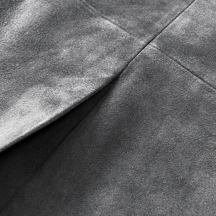 Turkish Suede Sheepskin Blazer & Pencil Skirt - Sculpted Set in Dusted Blue