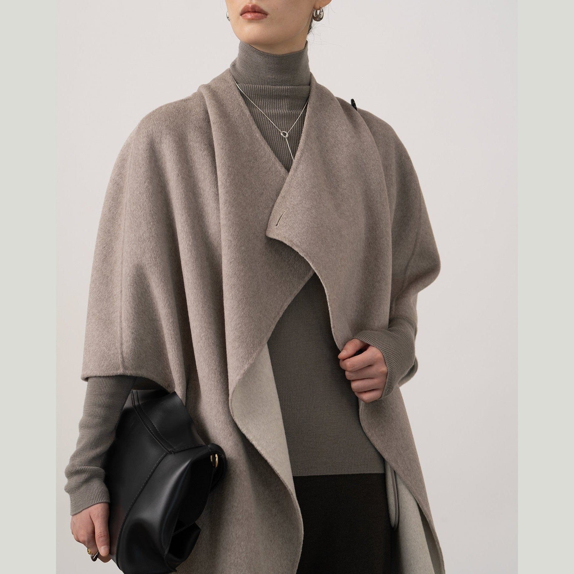 Silk-Wool Velvet Cloak - Double-Sided Drape, Sculptural Warmth