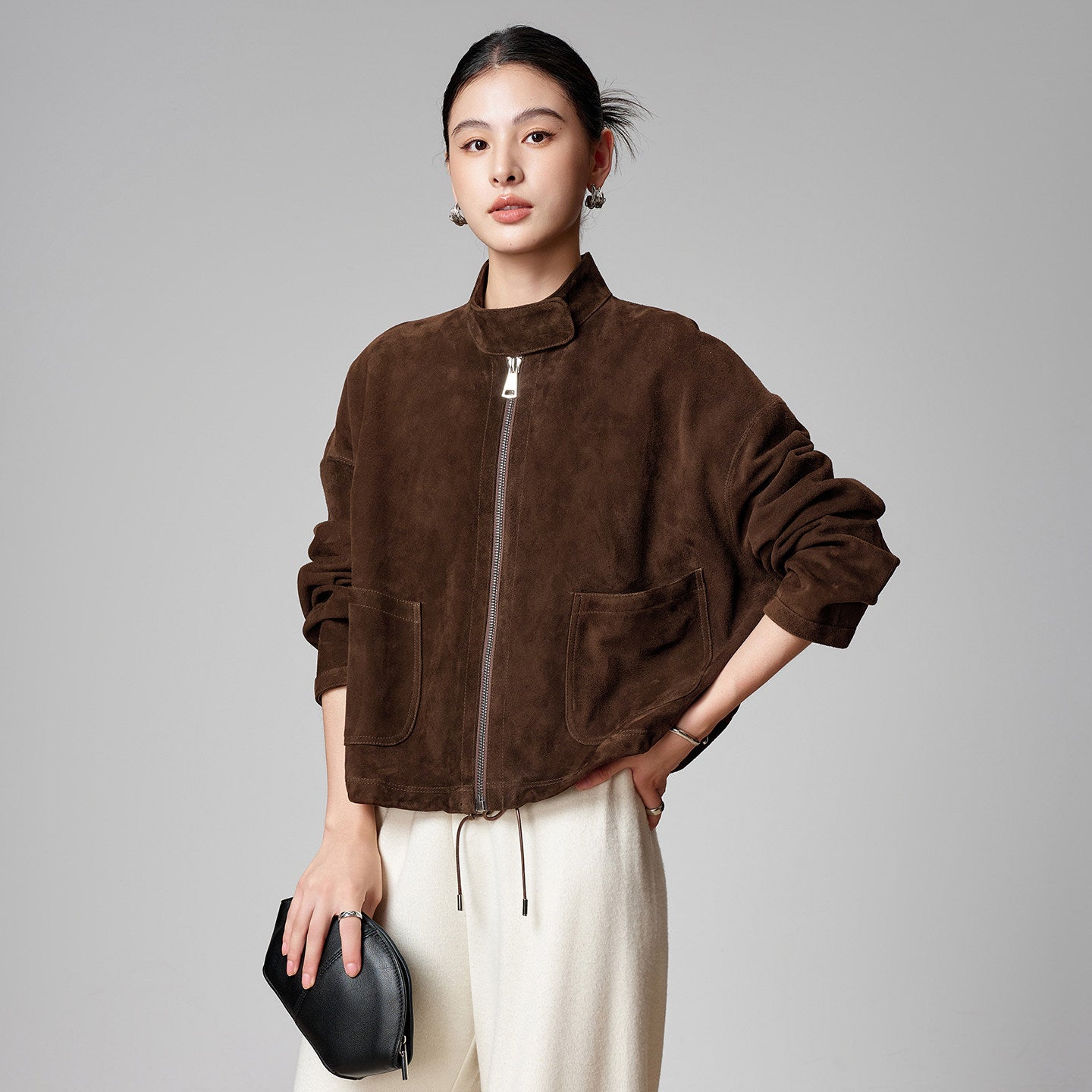 The Sheepskin Suede Funnel Neck Jacket