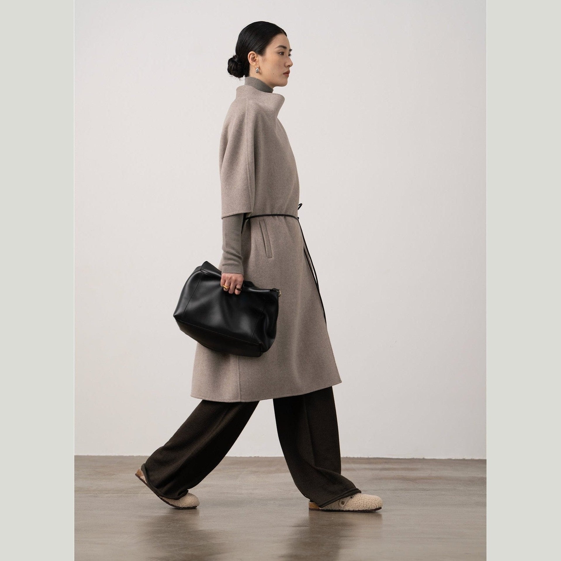 Silk-Wool Velvet Cloak - Double-Sided Drape, Sculptural Warmth