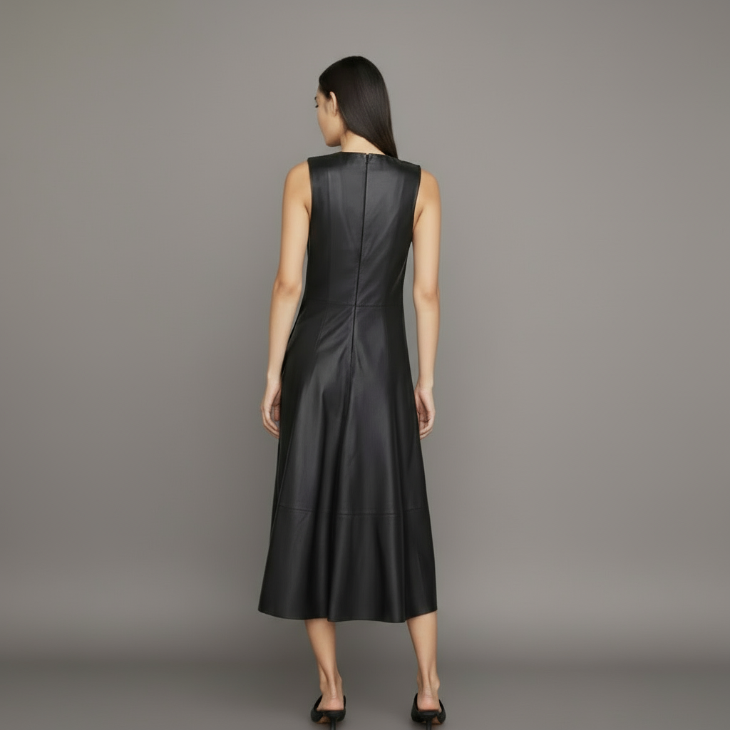The Napa Leather Sleeveless Midi Dress