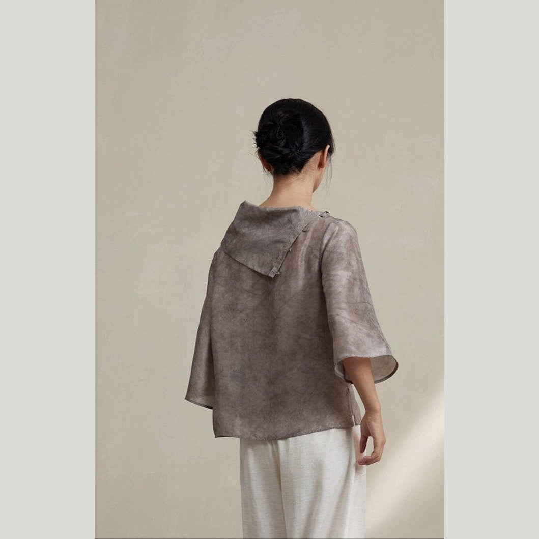 Tie Dye Electrospun Grey Silk Top