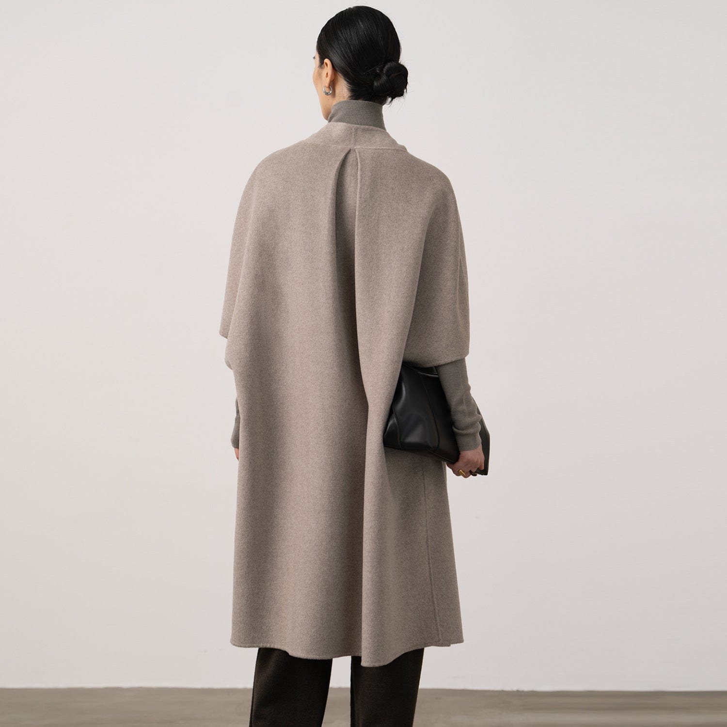 Silk-Wool Velvet Cloak - Double-Sided Drape, Sculptural Warmth