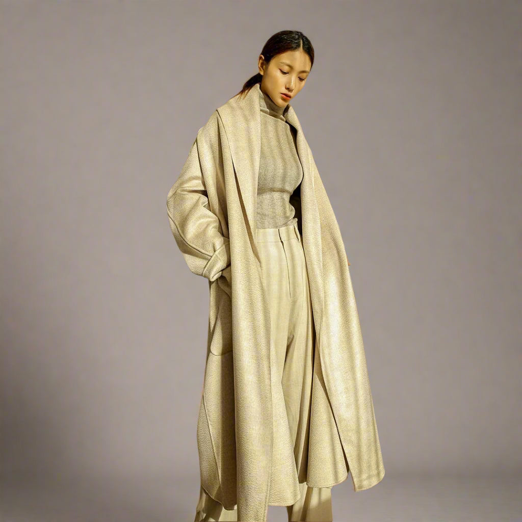 Water Ripple Coat — Shawl Collar, Oatmeal