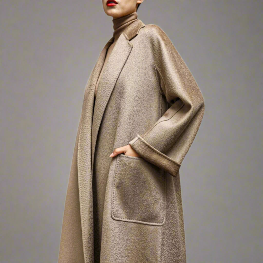 Water Ripple Cashmere Coat — Lapel Collar, Turtledove
