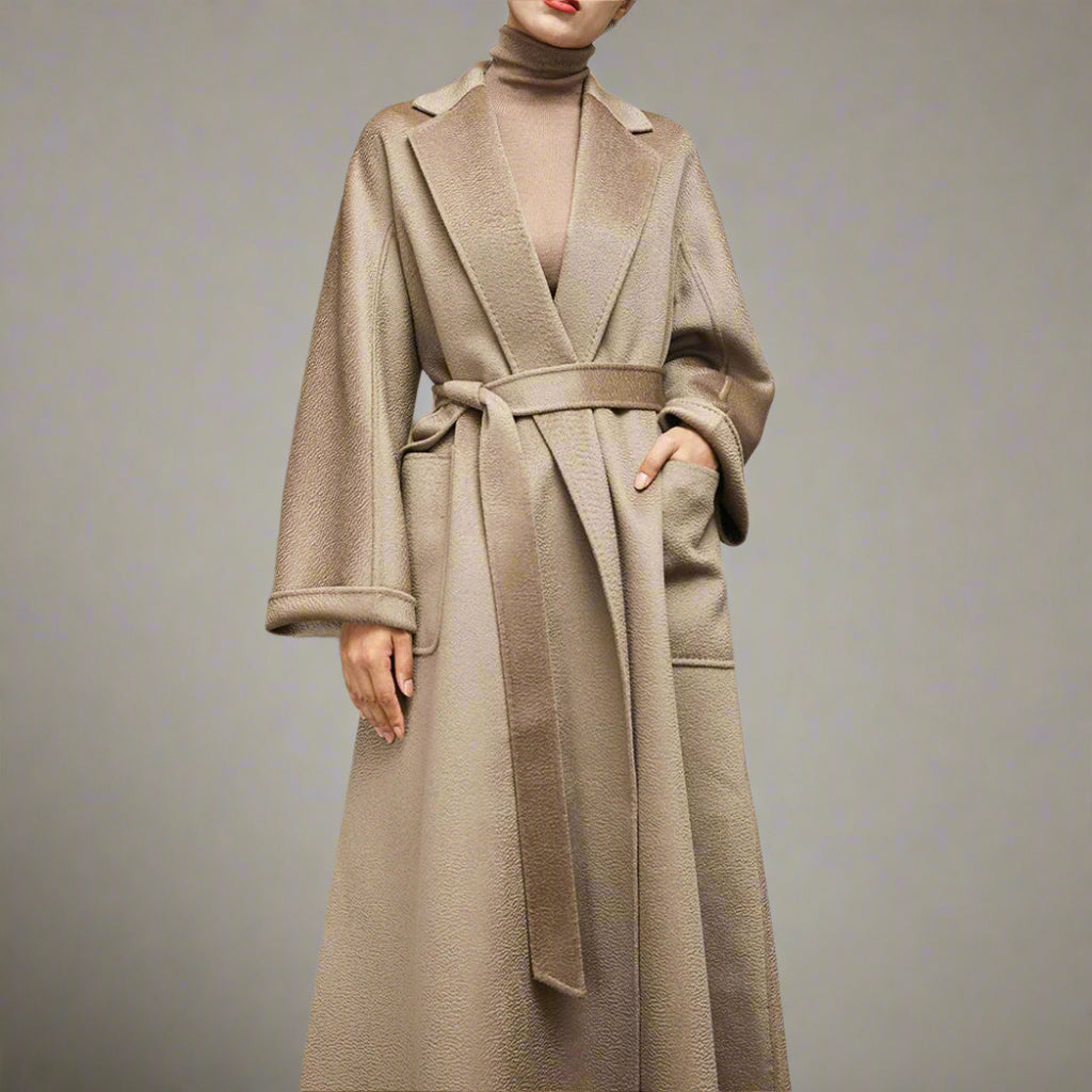 Water Ripple Cashmere Coat — Lapel Collar, Turtledove