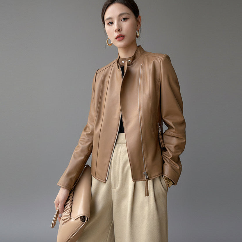 The Cafe Creme Sheepskin Leather Moto Jacket