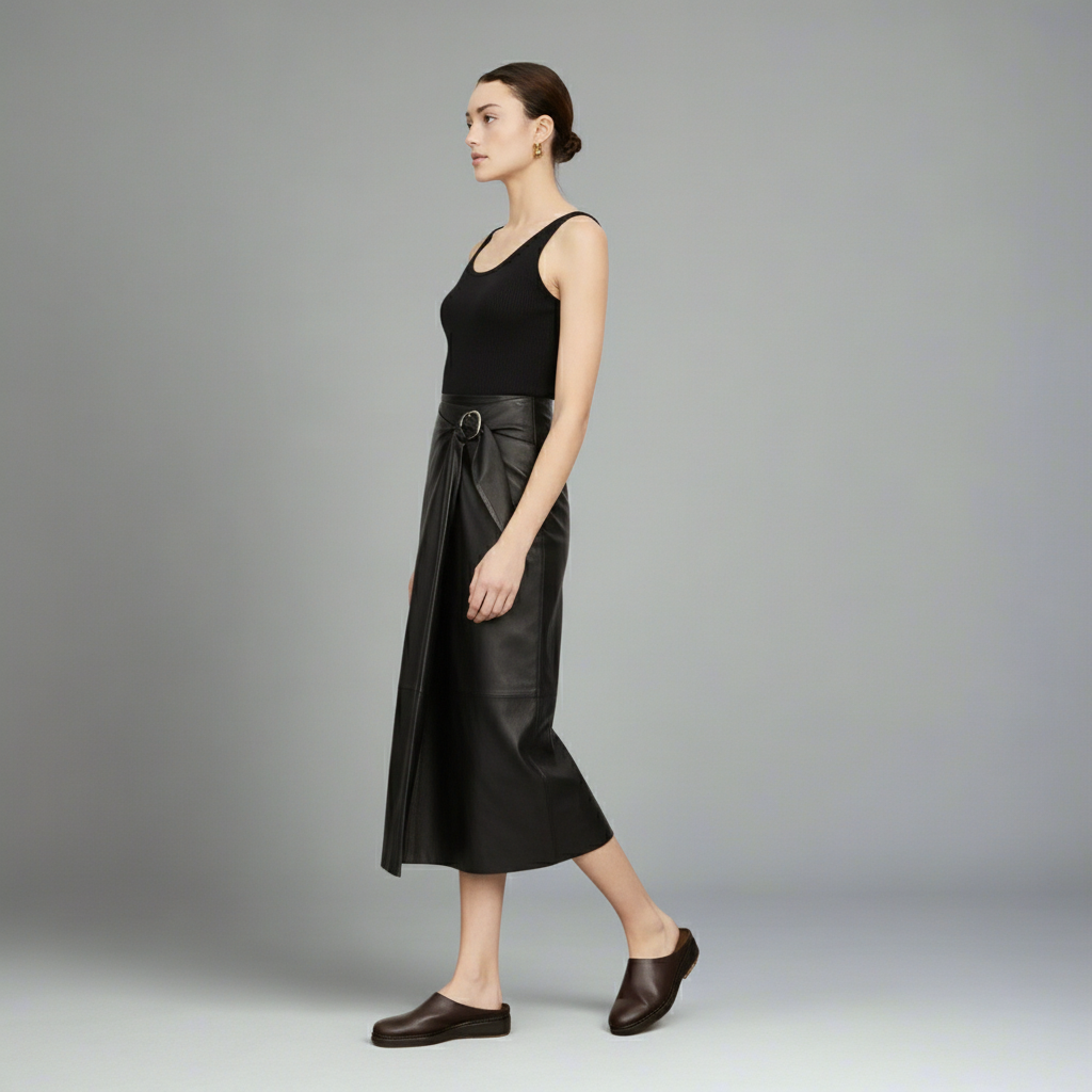 The Napa Leather Midi Skirt