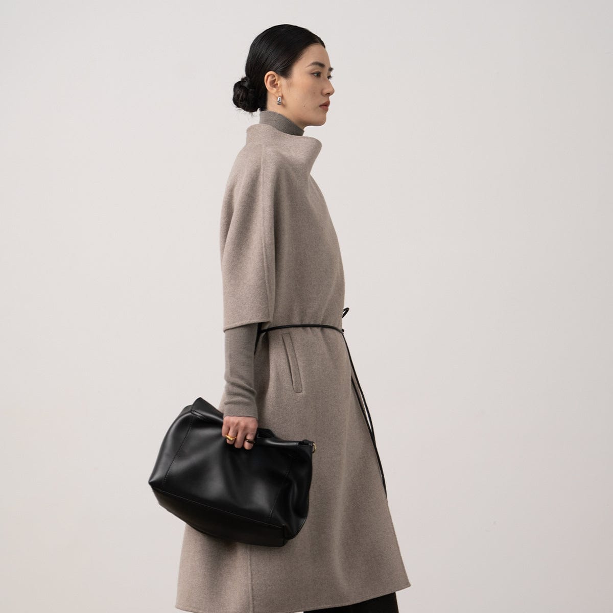 Silk-Wool Velvet Cloak - Double-Sided Drape, Sculptural Warmth