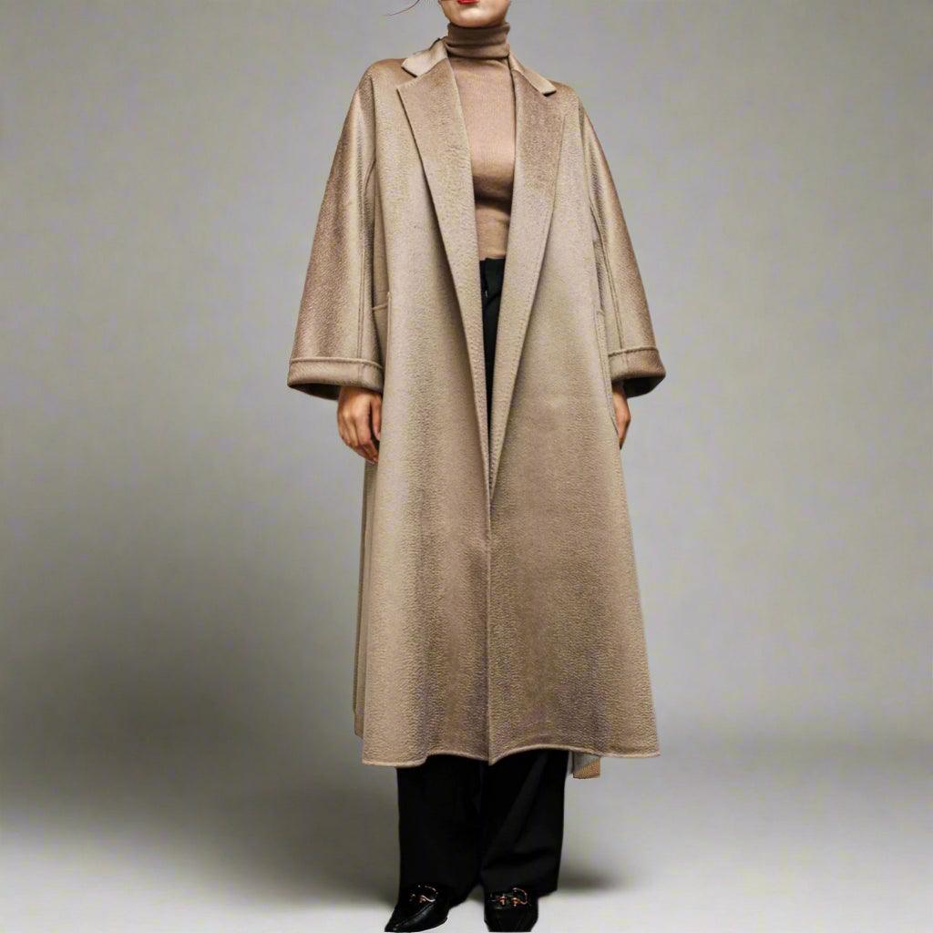 Water Ripple Cashmere Coat — Lapel Collar, Turtledove