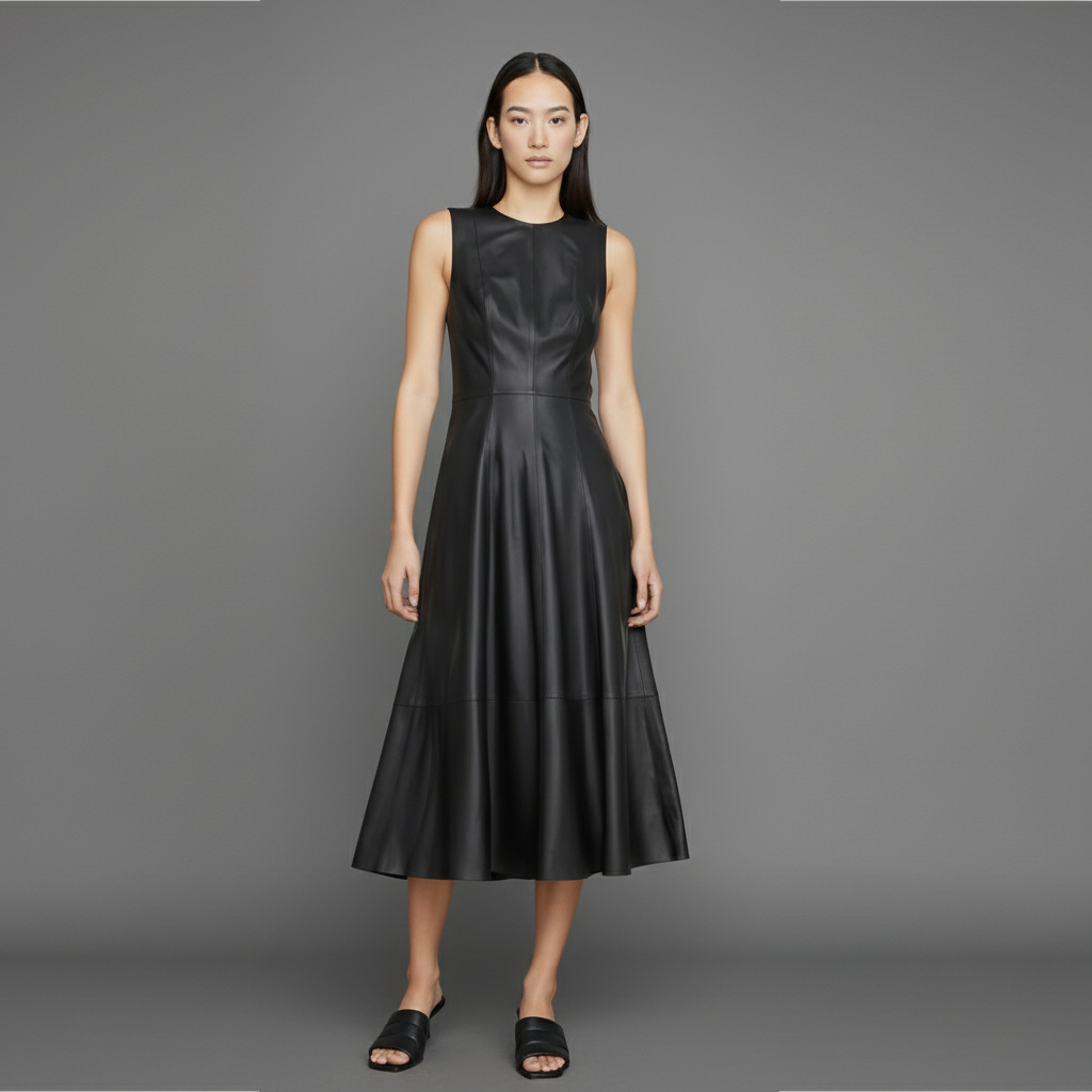 The Napa Leather Sleeveless Midi Dress