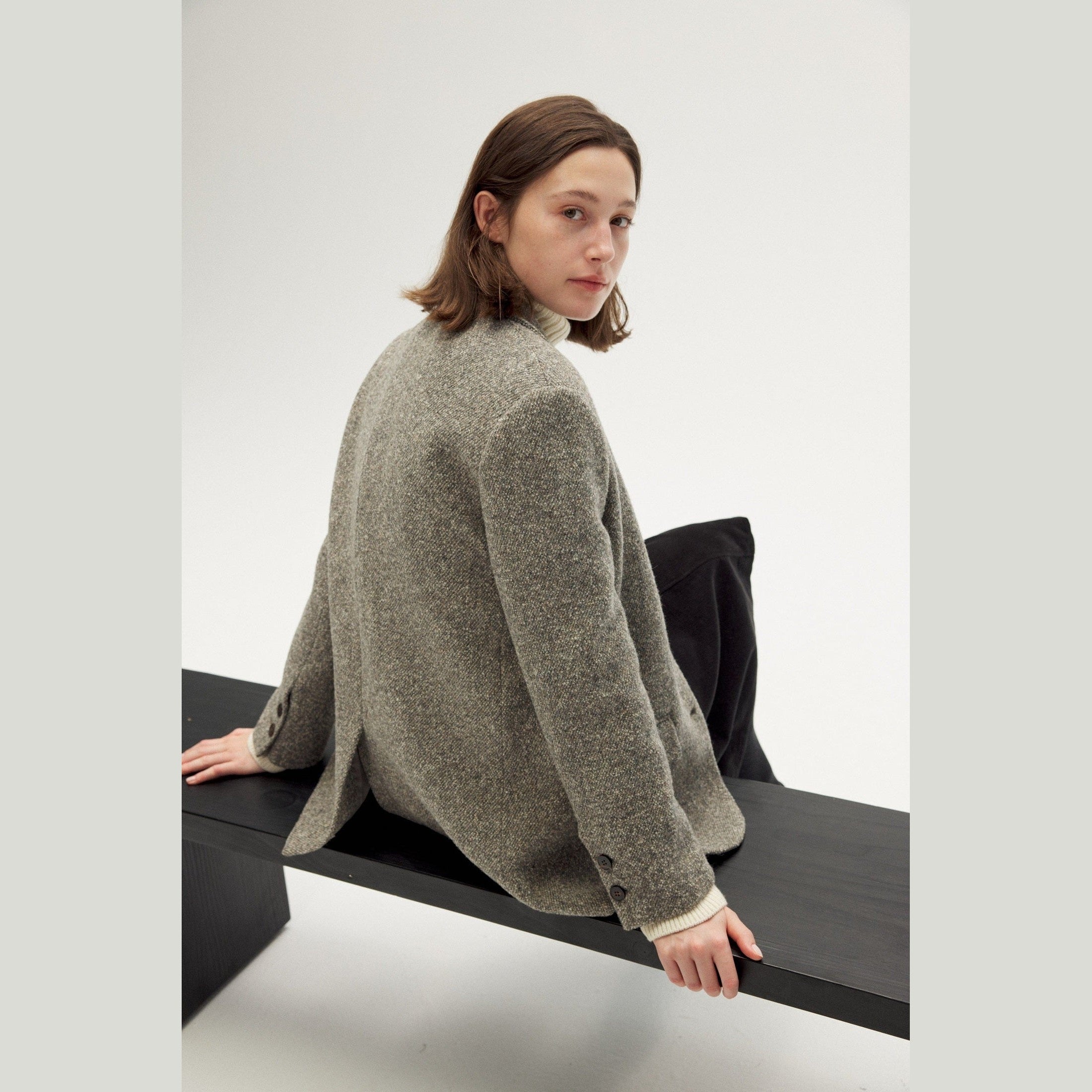 Imported Grey Wool Tweed Jacket - Relaxed Silhouette, Soft Tailoring