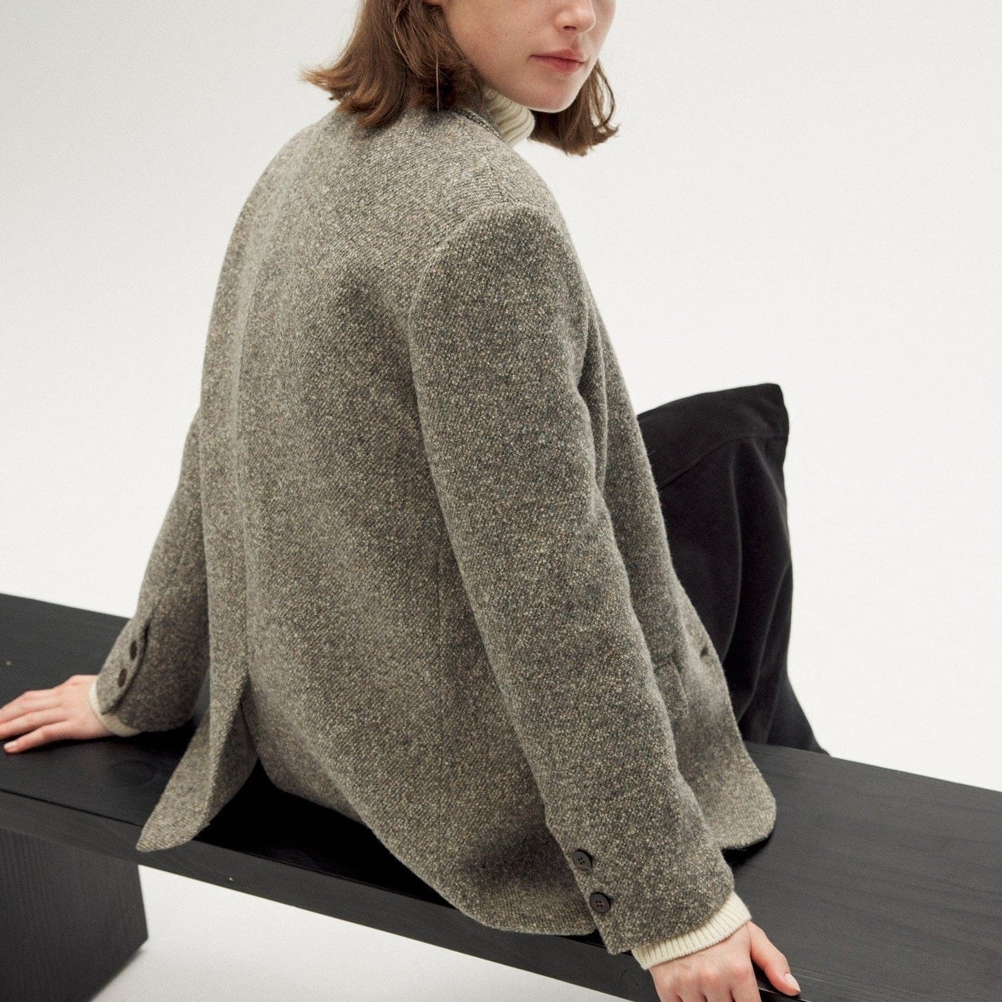 Imported Grey Wool Tweed Jacket - Relaxed Silhouette, Soft Tailoring
