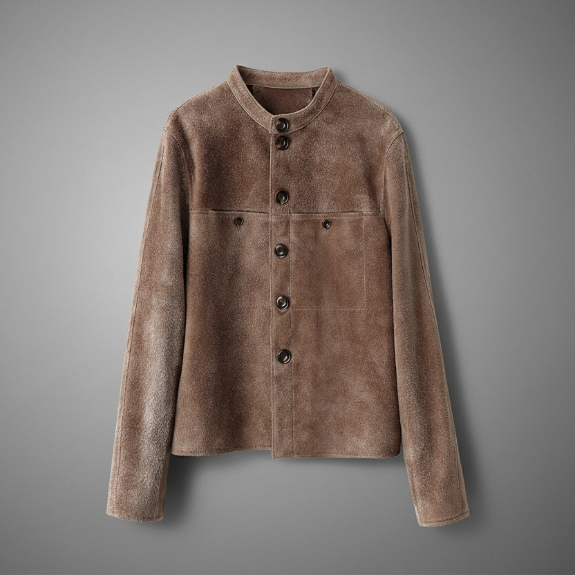 The Imported Suede Sheepskin Crop Jacket in Cafe Creme