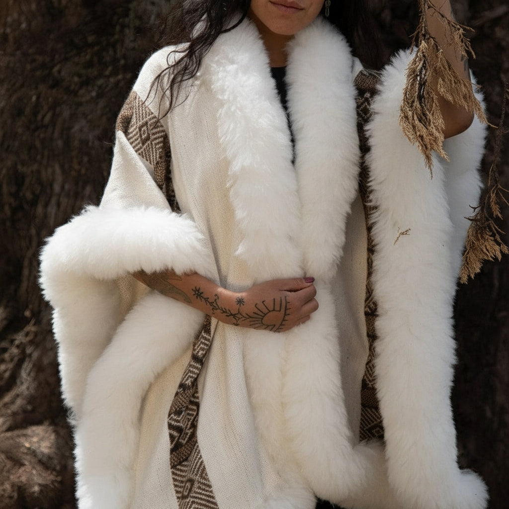White Baby Alpaca Wool Cape Heritage Fashion