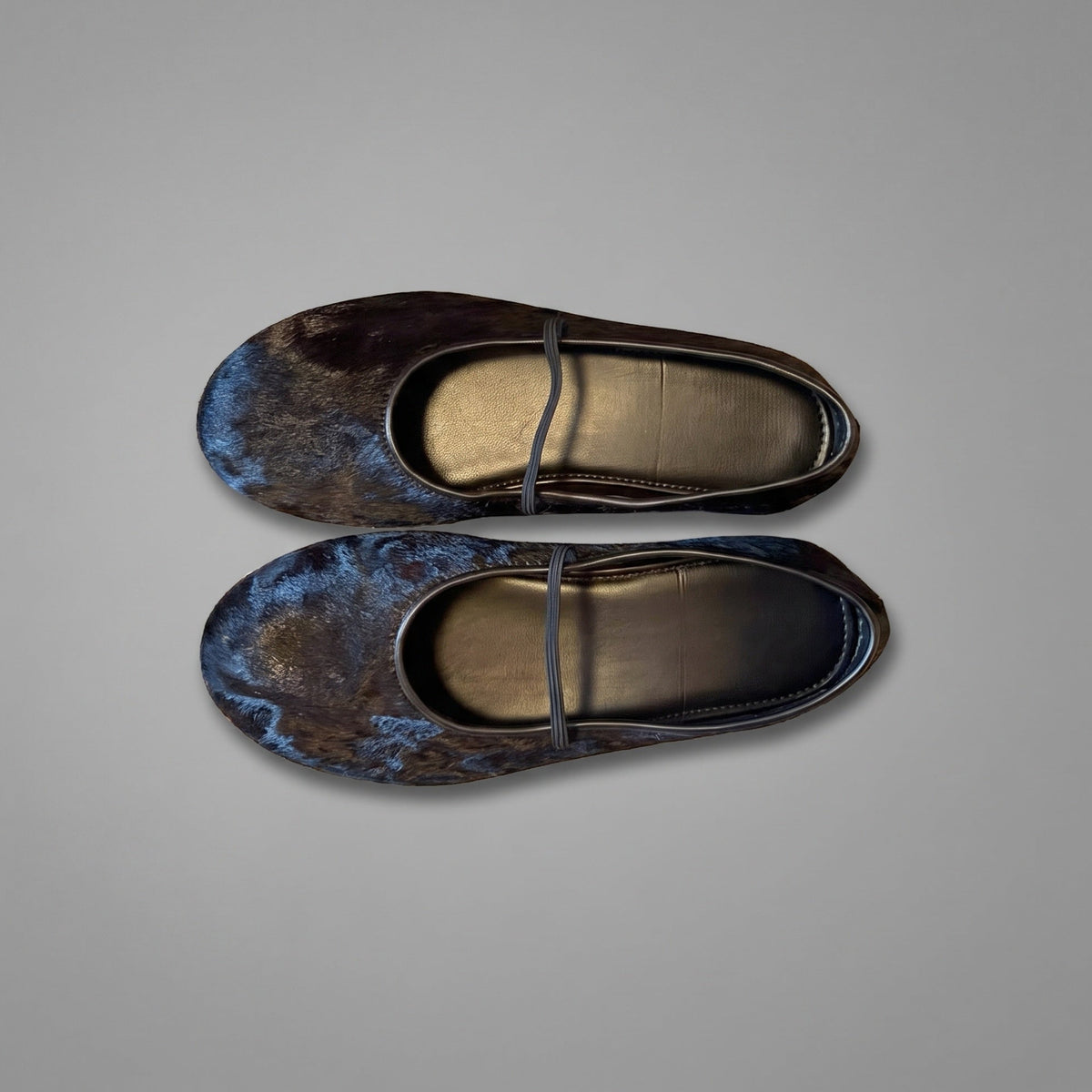 Horsehair mary jane flats in black, pair from above