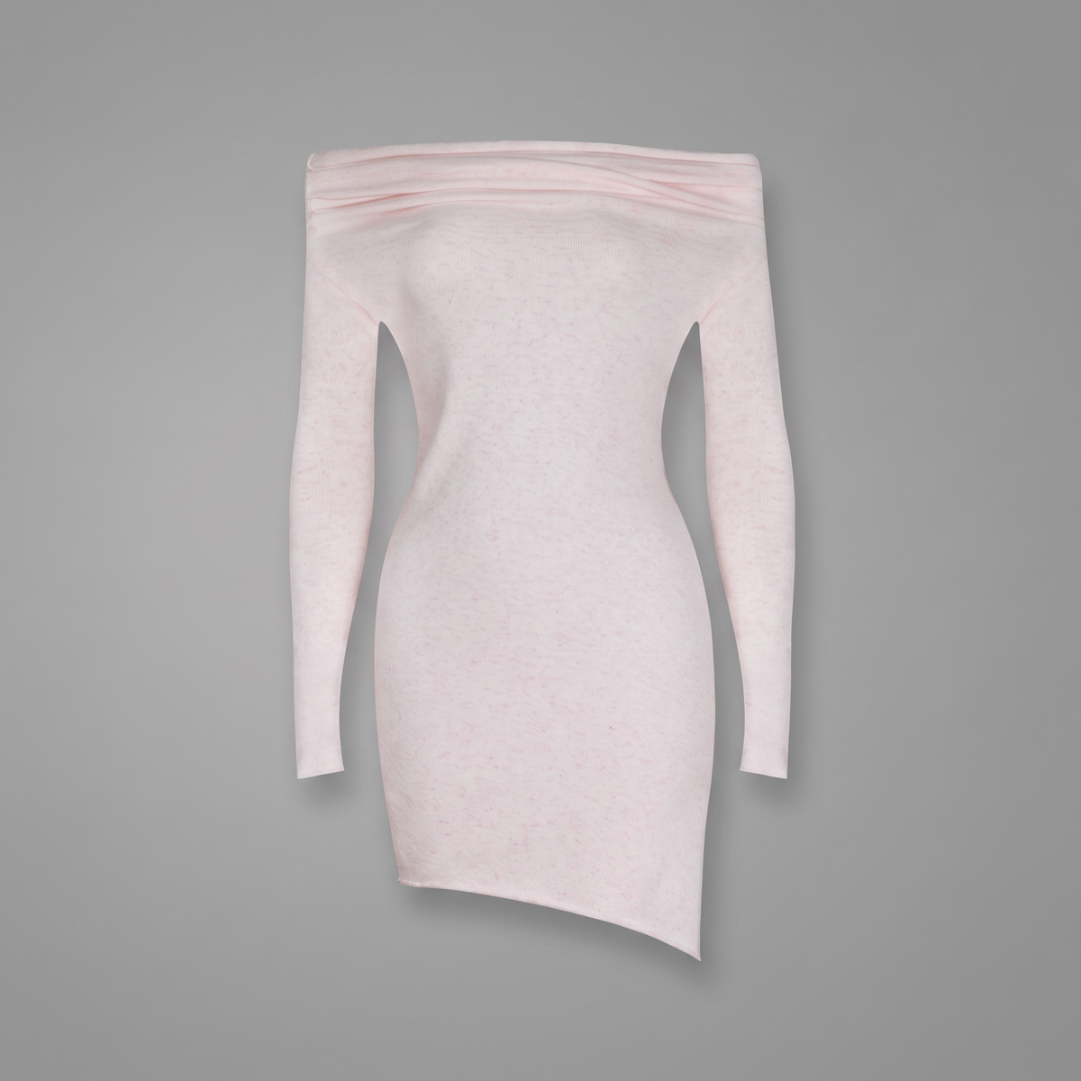 pale pink cashmere wool off-shoulder top, front view, product only, long sleeves and a curved hem