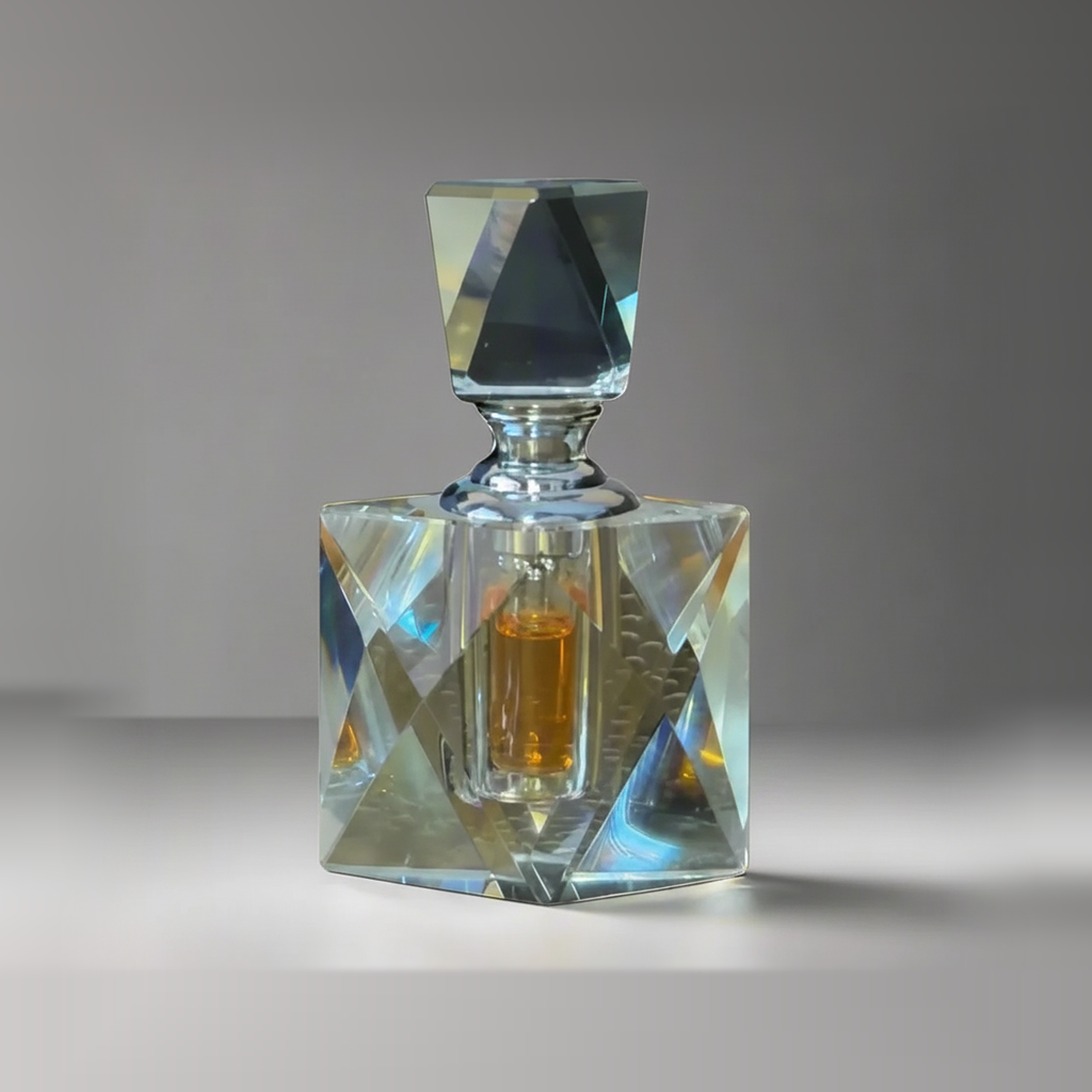 Taif Rose Elixir in a cut-crystal bottle