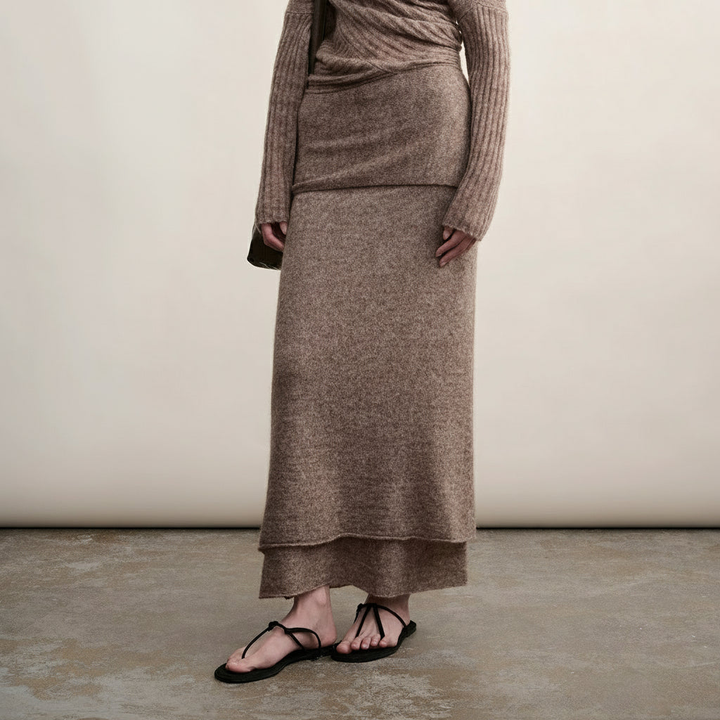 Fawn Asymmetrical Mohair & Lambswool Knit Skirt and Top