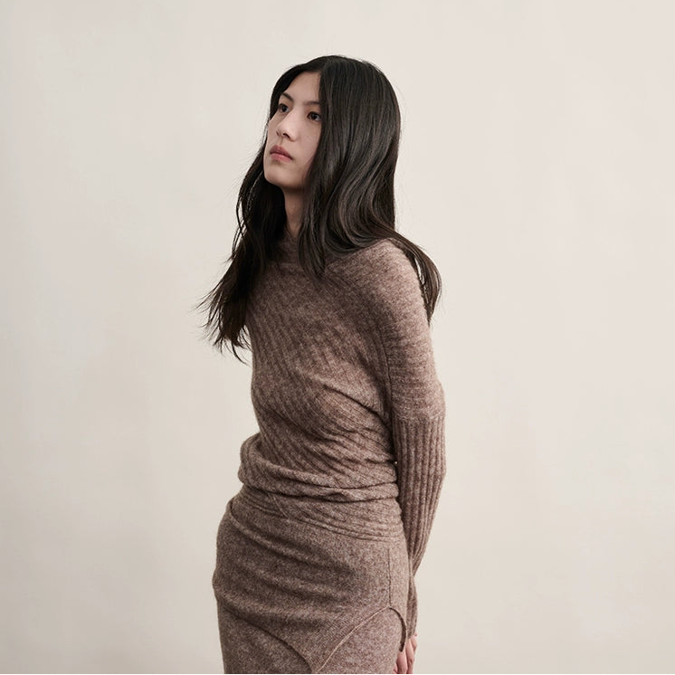 Fawn Asymmetrical Mohair & Lambswool Knit Skirt and Top